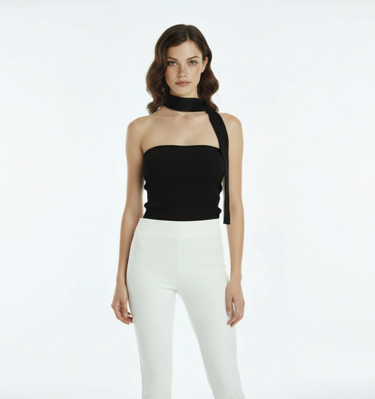 OLERIA SİYAH ÜST – Bağlama Detaylı Triko Büstiyer